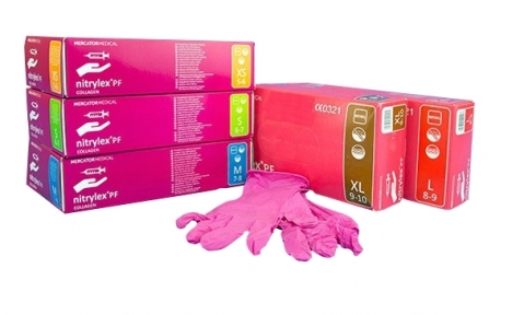 Перчатки нитрил розовые Mercator Medical Collagen 50пар/упак (XS)
